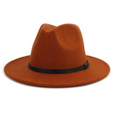 Fedora Hat Black Leather Belt Ladies Hat Decoration Felt Hats For Women Wool Blend Simple British Style Men's Panama Hat Mart Lion Rust red One Size 