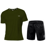 Men's Sports Suit Breathable Athletic Wear Sportswear Running Jogging Gym Ropa Deportiva Fitness Workout Clothes Soccer Camisetas Mart Lion Army Green Set M 