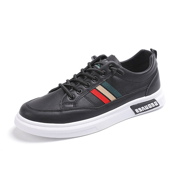 Spring Shoes Men's Leather Casual Striped Flats Skateboard Street Cool Sneakers Soft Sole Vulcanized Mart Lion Black 39 