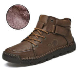 Genuine Leather Men Ankle Boots Platform Walking Design Soft Leather Office Boots Sneakers Mart Lion Cotton Dark Brown 39 