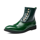 Men's Brogue Ankle Boots Green Black Classic Retro Brock Short Zapatos Hombre Mart Lion   