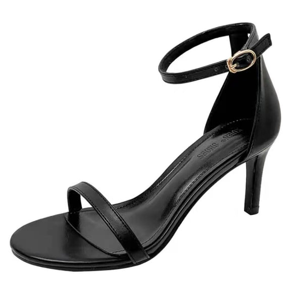  Summer Open Toe Gladiator Sandals Women 6CM High Heels PU Leather Black Shoes Ladies Mart Lion - Mart Lion