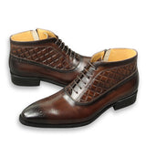 Casual Elegant Shoes Men's Dress ankle Boots Leather wedding Genuine Cow Brown Zipper lace up Handmade Mart Lion   