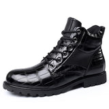 Men's Boots Autumn Spring Leather Round Toe Vintage Crocodile Pattern Shoes Leisure High Top Mart Lion Black 38 