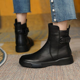 Chelsea Boots for Women Autumn Winter Leather Shoes Retro Casual Flat Ankle Platform Short Mart Lion   