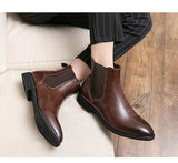 Chelsea Boots Men's Shoes PU Brown Versatile Casual British Style Street Party Wear Classic Ankle Mart Lion   