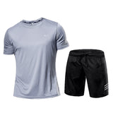 Quick-Dry 2 Piece Sets Men's Tracksuit Sportswear Gym Clothing Sweatsuits Male Kit Compression Suits Fitness Sportswear Workout Mart Lion Grey Set M 