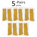 Veridical 5 Pairs/Lot Cotton Five Finger Socks For Men's Solid Breathable Harajuku Socks With Toes Mart Lion Yellow EU39-45  US7-11 