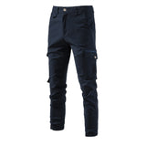 100% Cotton Men's Cargo Trousers Casual Pants Zipper Multi-pockets Streetwear Pants Mart Lion 30 Navy 