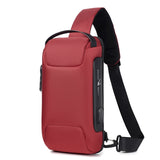 Men's Waterproof USB Oxford Crossbody Bag Anti-theft Shoulder Sling Multifunction Short Travel Messenger Chest Pack For Male Mart Lion red 16 x 9.5 x33 cm 