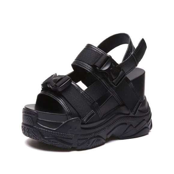 Platform Shoes Women's Sandals Wedge Heels Height Increaming Buckle Thick Soled Beach Sport Black Mart Lion   