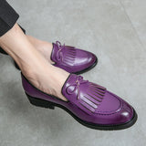 Loafers Men Shoes PU Solid Color Classic Casual Banquet Fringe Dress Mart Lion Purple 38 