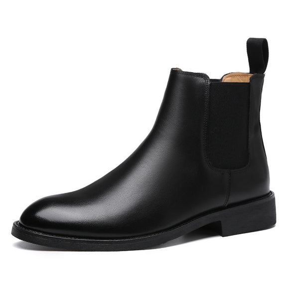 Spring Winter Elegant Chelsea Boots Genuine Leather Men's Shoes Slip-on Dress Formal Chelsea Mart Lion Black 35 