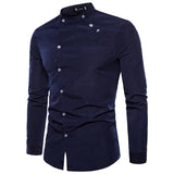 Shirts Men's Oblique Button Irregular Double Breasted Long Sleeve Camisa Masculina Slim Fit Shirt Mart Lion DC71 Navy Asian Size M 