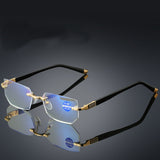 Men's Rimless Reading Glasses Women Presbyopic Lens Eyewear Anti Blue Light Blocking Glasses TR90 Metal Titanium Eyeglasses Frame Mart Lion +100 8718 gold 