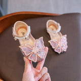 Girls Sequin Lace Bow Kids Shoes Girls Cute Pearl Princess Dance Single Casual Children's Party Wedding Mart Lion   