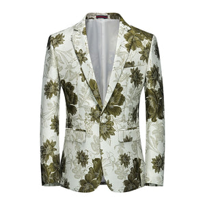 Green Suit Jacket Men's Designer Blazer Elegant Floral Embroidery Wedding Dress Stage Clothes Singers Party Homme