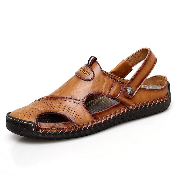 Summer Sandals Men's Leather Classic Roman Slipper Outdoor Sneaker Beach Rubber Flip Flops Men's Water Trekking Mart Lion brown 38 China