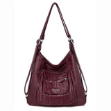 Genuine Leather Handbags Multifunction Casual Tote Bag Bagpack Mochilasr Women Shoulder Ladies bags Mart Lion Burgundy-50  