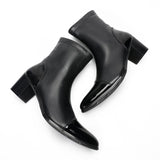 Autumn Men High-heeled Square head Stage Catwalk Wedding Boots top layer cowhide Thick Heel Party Heighten Mart Lion   