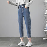 ZOENOVA WinterJeans For Women Velvet Thick Warm Denim Pants High Waist Fleece Mom Jean Baggy Vintage Wide Leg Harem Denim Pant  MartLion