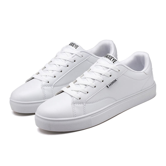 Men's Casual Shoes Lightweight Breathable White Shoes Flat Lace-Up Skateboarding Sneakers Travel Tenis Masculino Mart Lion 8614-White 39 
