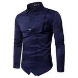 Spring Fake Two Piece Long Sleeve Shirt Men's Harajuku Casual Double Breasted Slim Fit Blouse Camisa Masculina Mart Lion   