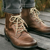 Men Boots Autumn Exquisite Zip Ankle Handmade Round Toe Low Heel Males Shoes Leather Concise Leisure Design Mart Lion   