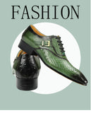 Men's Green Oxford Dress Shoes dress shoe vestidos Side Buckle Leather Wingtip Lace Up office wedding Husband gift Mart Lion   