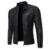 Men Autumn Winter PU Jacket Leather Slim Fit Stand Collar Anti-wind Motorcycle Lapel Diagonal Zipper Mart Lion Black2 S 