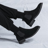 Black Men's Chelsea Boots  Flock Square Toe Slip-On Short Mart Lion   