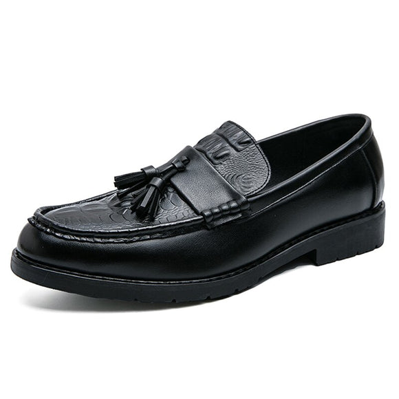 Tassels Men's Loafers Split Leather Footwear Crocodile Pattern Dress Shoes Elegant Social Mart Lion Black 38 