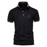 Summer Polo Men's Solid Giraffe Embroidery Short Sleeve Shirts Stand Collar Mart Lion Black EUR M 60-70kg 