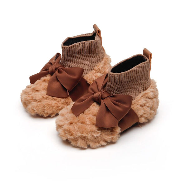  Children Bowknot Sock Boots Girls Casual Shoes Baby Fuzzy Kids Winter Warm Cotton-padded Mart Lion - Mart Lion
