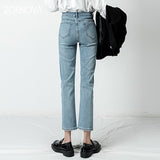 Women's Jeans Vintage Mid Waist Loose Business Office Elegant Lady Pants Full Length Mom Jean Denim Vaqueros Mujer Mart Lion   