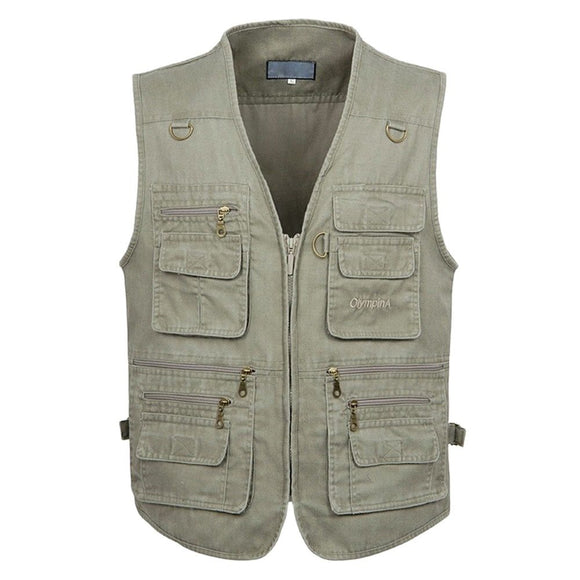  Summer Men's Casual Sleeveless Vest Multi Pocket Cotton Waistcoat Cargo Vest Military Sleeveless Jacket Coat Mart Lion - Mart Lion