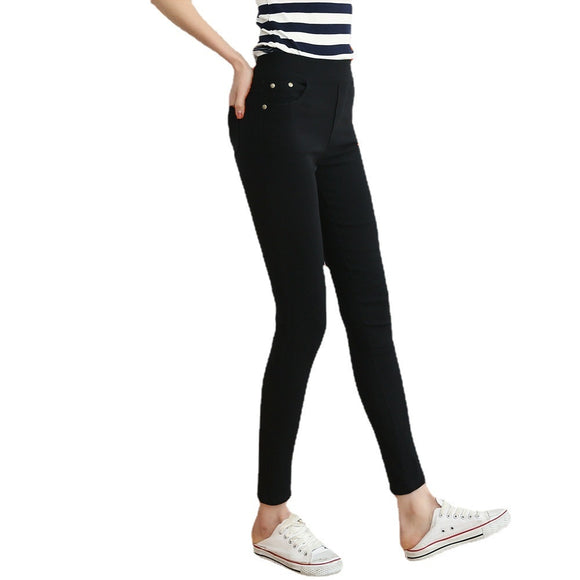 Women's Casual Black Leggings Ankle Long Slim Skinny Stretch Solid Color Pencil Pants Trousers Mart Lion   