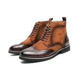 Men's Classical Retro Carved Brogue Leather Boots Suede Ankle Lace-up Short Martin High-Top Shoes Mart Lion   