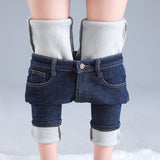  Winter Warm Women Thick Velvet Jeans Fleece Full Length High Waist Skinny Elastic Pants Jean Casual Legging Mart Lion - Mart Lion