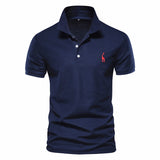 Polo Shirt Men's Solid Casual Cotton Giraffe Slim Fit Embroidery Short Sleeve 10 Colors Mart Lion navy CN Size M 55-65kg 