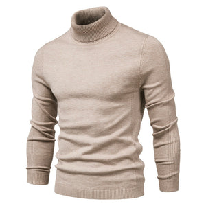 Winter Turtleneck Thick Men's Sweaters Casual Turtle Neck Solid Color Warm Slim Turtleneck Sweaters Pullover Mart Lion HIGH001-Khaki Size M 55-65kg 