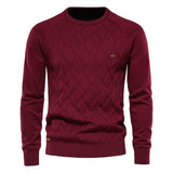 Argyle Basic Men's Sweaters Solid Color O-neck Long sleeve Knitted Pullover Winter Warm Mart Lion red Size S 55-65kg 