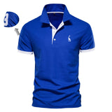 Embroidery 35% Cotton Polo Shirts men's Casual Solid Color Slim Fit Summer Clothing Mart Lion T02-blue EUR XS 50-60kg 