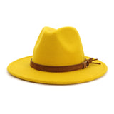 Fedora Hat Men's Women Brown Leather Belt Decoration Felt Hats Autumn Winter Imitation Woolen For Women British Style Felt Hat Mart Lion Yellow 56-58cm 