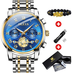 Men Watches Classic Roman Scale Dial Luxury Wrist Watch Quartz Waterproof Luminous Male reloj Mart Lion gold-blue China 