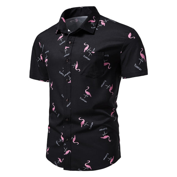 Blusas Negras Flamingo Printed Hawaii Hemd Herren Men's Shirts Summer Short Sleeve Social Prom Dress Button Streetwear Mart Lion DC011 Euro Size  S 