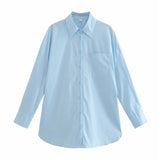 Green Women's Oversize Shirt 100% Cotton Blouse Autumn Casual Basic Top Long Sleeve Loose Beautiful Blouses Mart Lion Sky blue S 