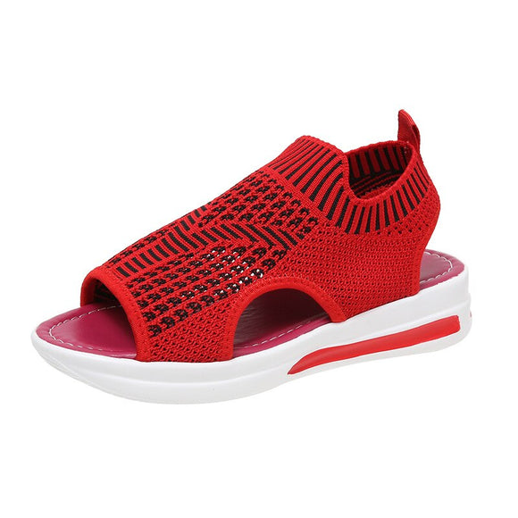 Summer Women Flats Sandals Wedges Mesh Sport Running Shoes Thick Casual Walking Slides Cozy Female Zapatos Mart Lion Red 4.5 