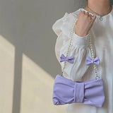 Girl Pearl Bow Handbags Underarm Bag for Woman Summer Small Fresh Fairy Bag One-shoulder Hand-held Messenger Bag Mart Lion Purple  