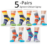 5 Pairs Lot Men's Summer Cotton Toe Socks Striped Contrast Colorful Patchwork Five Finger Basket Calcetines Mart Lion 2green2blue1grey  